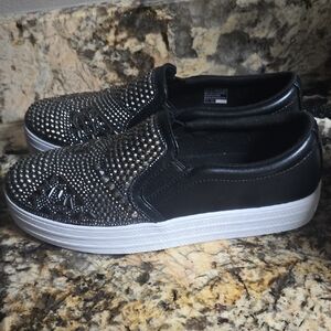 Skechers Black and Silver Women's Slip-On Shoes